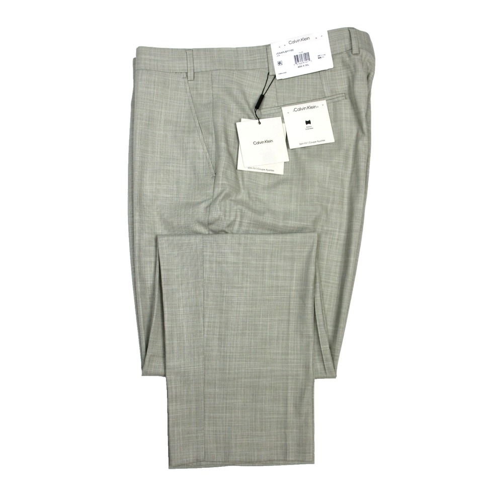 Calvin Klein Dress Pants Mens 40x30 Taupe Jace Slim Fit Stretch Flat Front $95